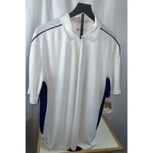 Athletic Works Men’s Polo Shirt Size L White/Blue Sports Golf Casual Wear